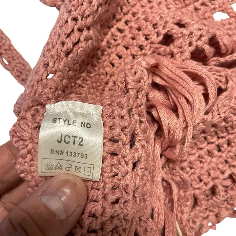 POL Crochet Fringe Crop Top Bralette – Boho Festival Tank, Dusty Rose Pink, Sz L - Picture 10 of 14